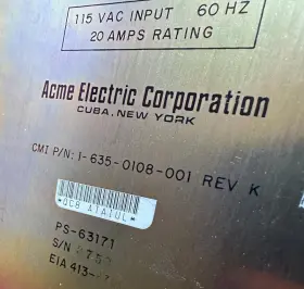 1-635-0108-001 Acme Electric Corporation Ps-63171 Power Supply Rev K 115 Vac #3