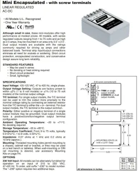 18eb40 Acopian 15eb40 External / Internal Power Supply 18vdc .4a With Data Sheet