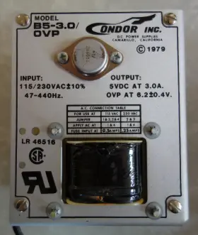 B5-3.0 Condor B5-3.0/ovp Power Supply Input 115/230vac Output 5vdc At 3.0a