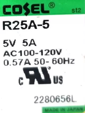 R25a-5 Cosel Power Supply 5v 5a 100-120vac 50-60hz #2 R25a-5 Cosel Power Supply 5v 5a 100-120vac 50-60hz #2