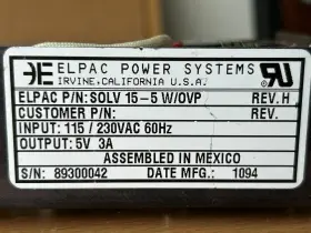 Solv15-5w Elpac Power Systems Solv15-5w/ovp Linear Dc Supply Solv 15-5 With Ovp 115 Or 230vac 5vdc 3a Used