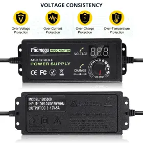 1205000 Facmogu 3v-12v 5a 60w Adjustable Power Supply With Led Display Variable Dc 3 #3
