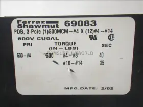 Cu9al-69083 Ferraz Shawmut Cu9al 69083 Ferrz Large Power Distribution Block New No Box #2