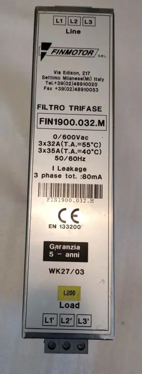 Fin1700.9.032.m Finmotor Fin1900.032.m 3 Phase Filter -used 30 Day Wty -bin16