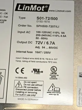 S01-72 Linmot S01-72/500 Power Supply 72 Vdc Output 100-240 Vac Input #3