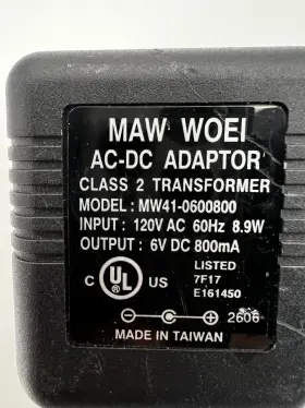 Mw41-0600800 Maw Woei #mw41-0600800 Ac-dc Adapter Class 2 Transformer 6v Dc 800ma Tested #2