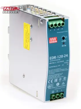 Edr-120-24 Mean Well 744110343038 120w 24vdc 5a Ac/dc Industrial Din Rail Power Supply