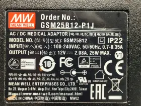 Gsm25b12-p1j Mean Well Medical Grade Power Supply 12v 2a 2.08a 5.5 Mm 2.1 #3