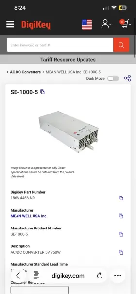 Se-1000-5 Mean Well 5v 750w Industrial Power Supply New