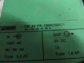 Cm62-ps-120ac Phoenix Contact Cm62-ps-120ac/5dc/1 2943369 5v 1a Power Supply 120vac P1235 #2