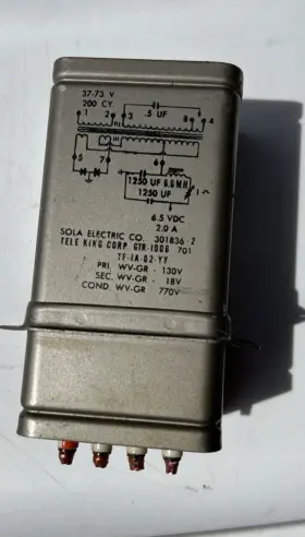 20-21-112-2 Sola Electric 301836-2 Transformer 6.5 Vdc 2a Teleking