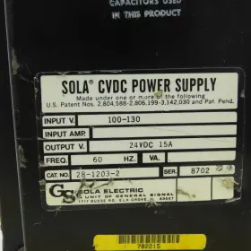 28-1203-2 Sola 24vdc 15a Cvdc Power Supply 100-130v Input #2