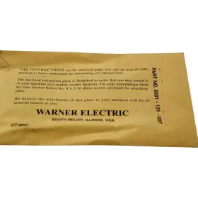 5301-101-007 Warner Electric New Brake Clutch Instruction Plate #2