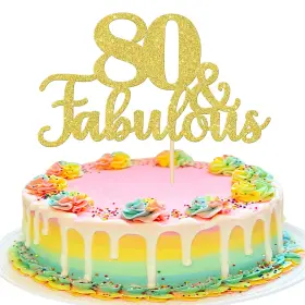 Zw927-gold Zhuoweism 1 Pcs 80 And Fabulous Cake Topper Gold Glitter 80th Birthday Anniversary P