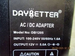 Daybetter DB1205 Black 12-VOLT 5.0A 50/60HZ 1.6 Power Supply Ac/dc Adapter. Fixed Price $15.00.