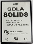 Sola Cat 84-15-2110 115VAC In, 15VDC 100MA Out, State Power Supply. Fixed Price $20.00.