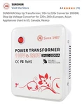 Sunshun Step Up Transformer 110V To 220V 2000W Converter European Asian Appli.... Fixed Price $39.99.